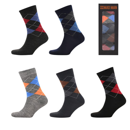 Multi-coloured - Front - Mad Man Bright Argyle Boxed Socks