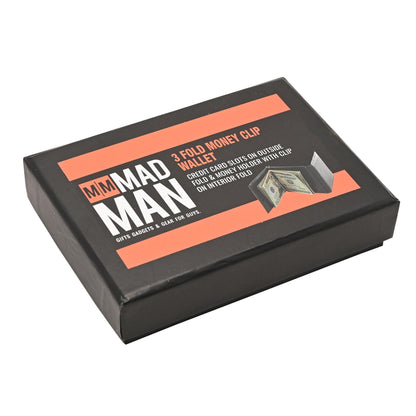 Black - Pack Shot - Mad Man Black 3 Fold Money Clip Wallet