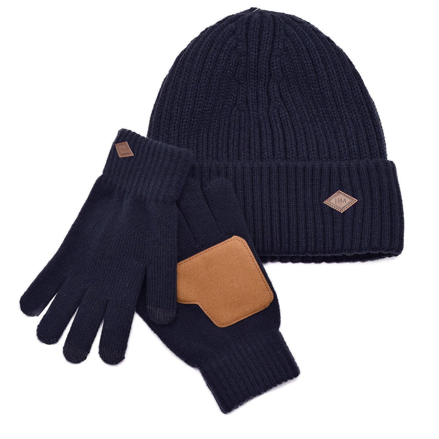 Navy blue - Front - Harvey Makin Layers Hat and Gloves Gift Set - Navy Blue