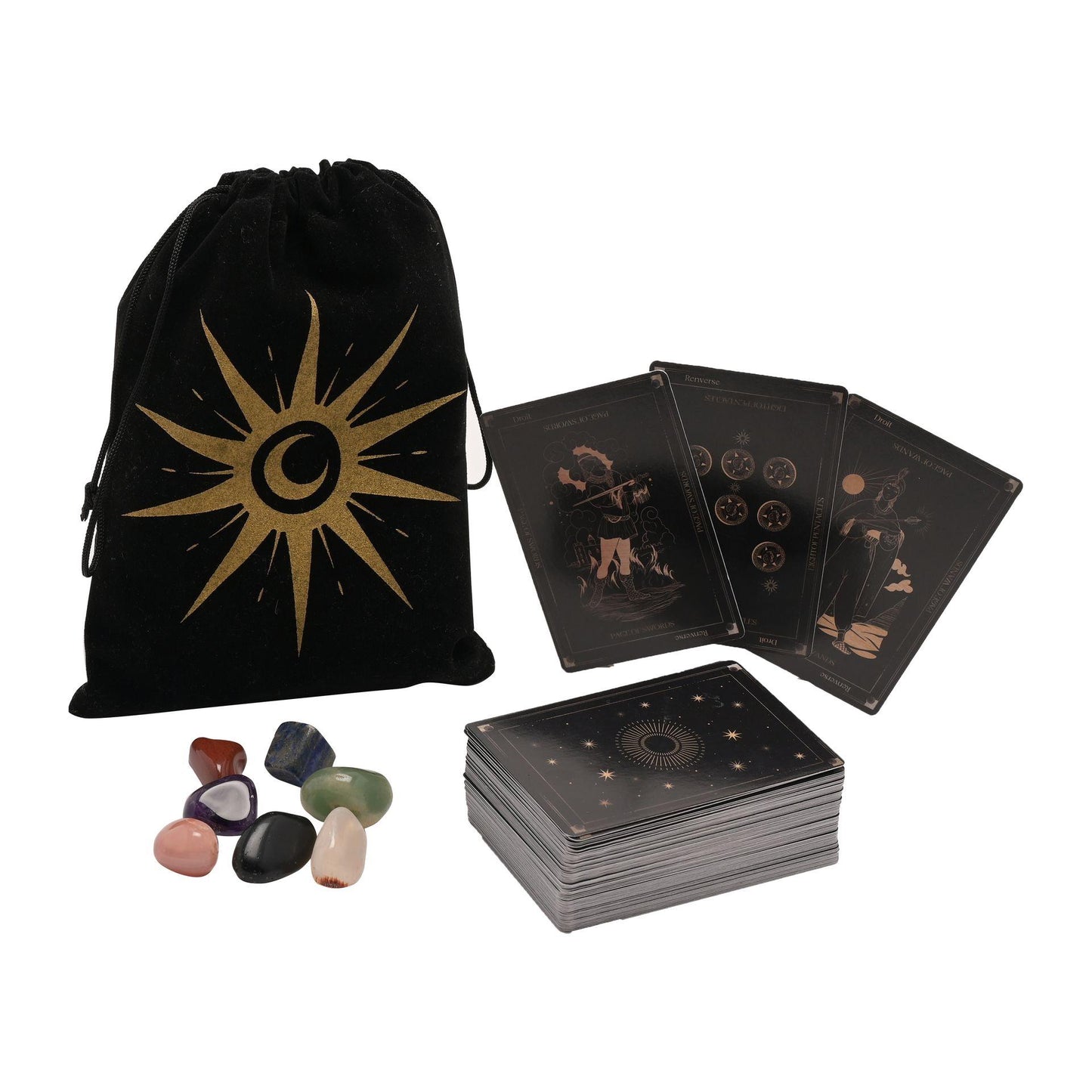 Black - Front - Tarot Cards & Crystal Set in a Velvet Pouch