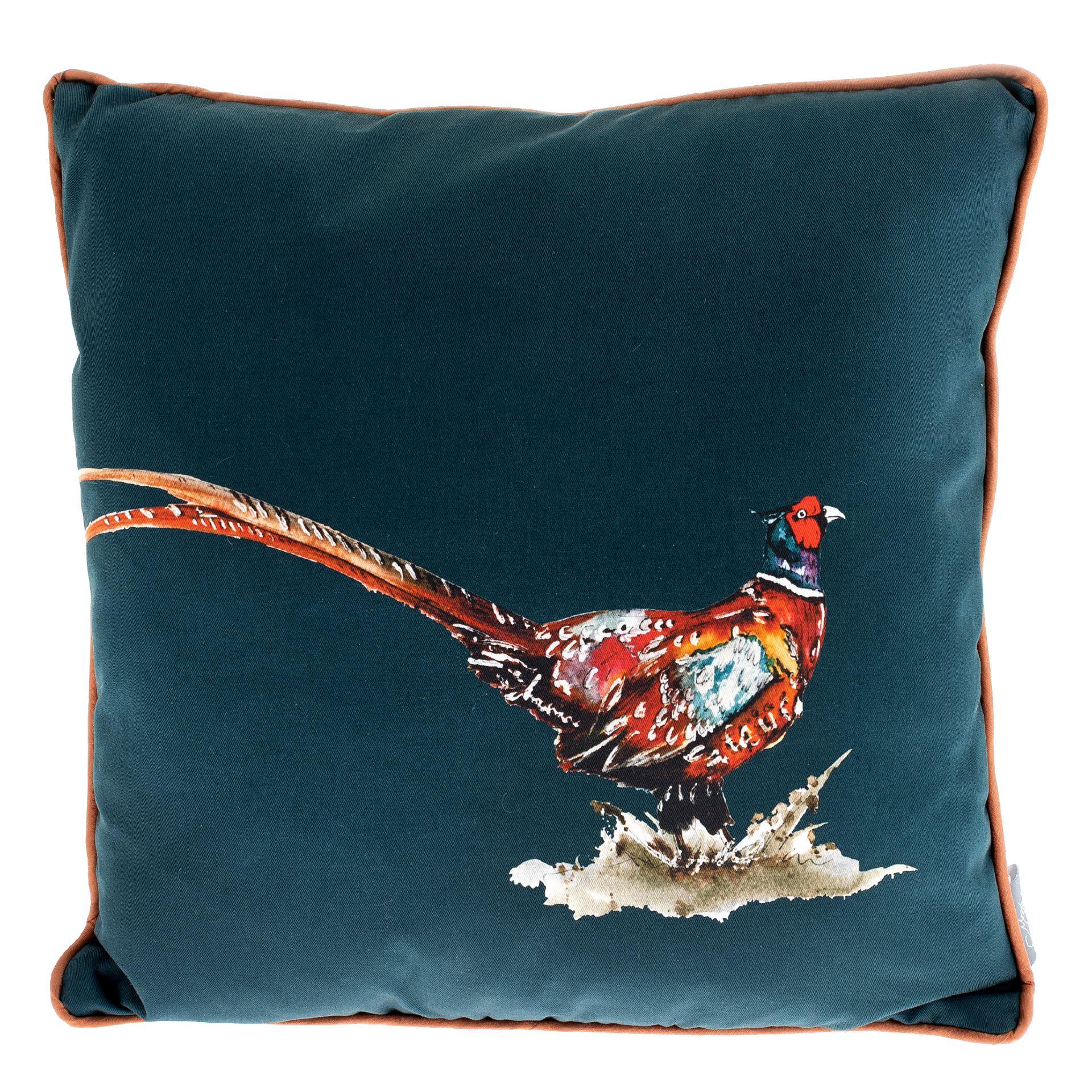 Deep Teal Blue - Front - Meg Hawkins Pheasant Cushion 40cm *(10-12)*