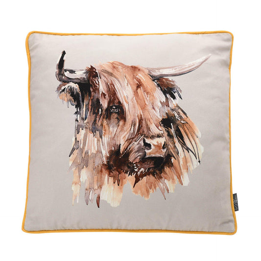 Grey - Front - Meg Hawkins Highland Cow Cushion 40cm
