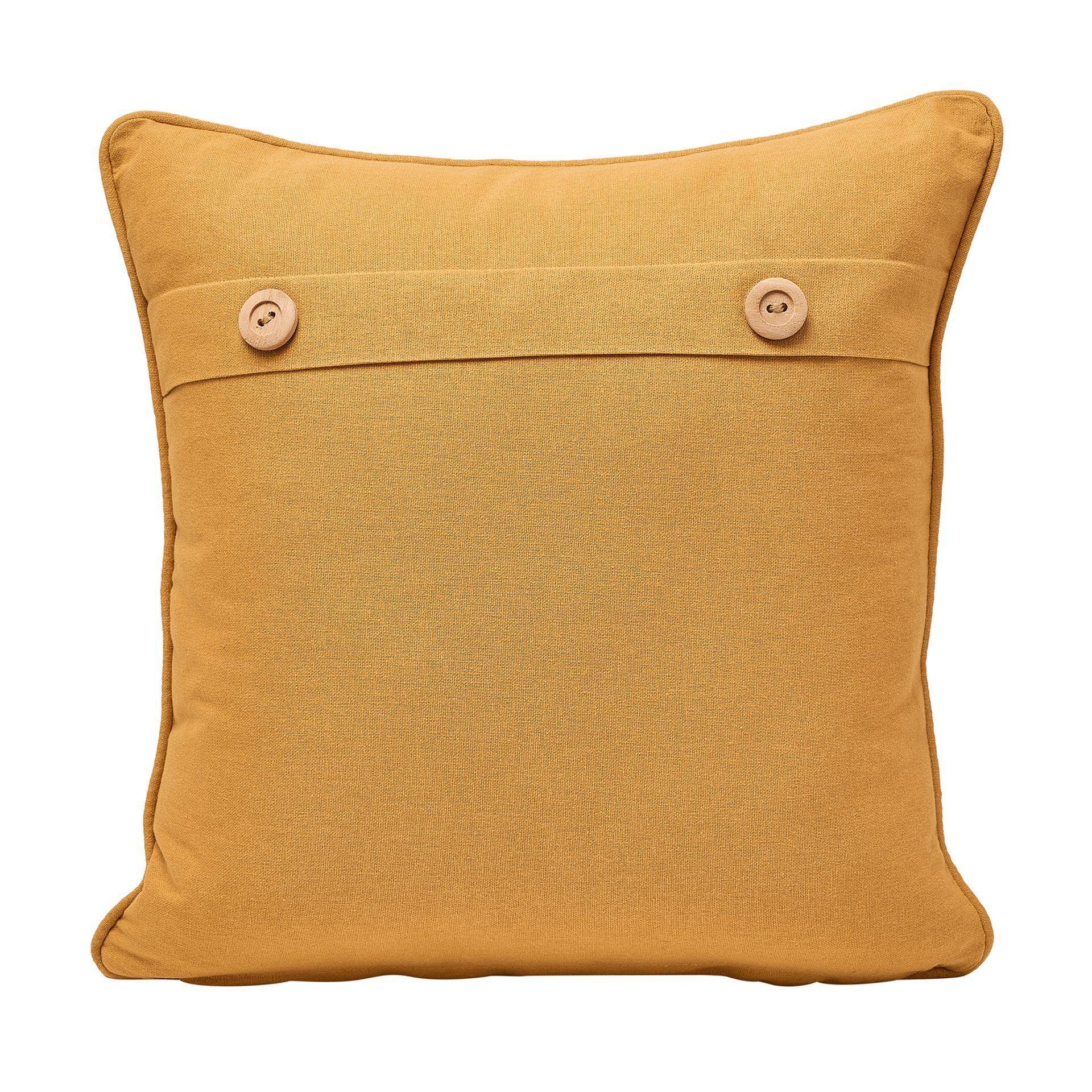 White - Back - Meg Hawkins Square Cushion with Wooden Buttons - Highland Cow