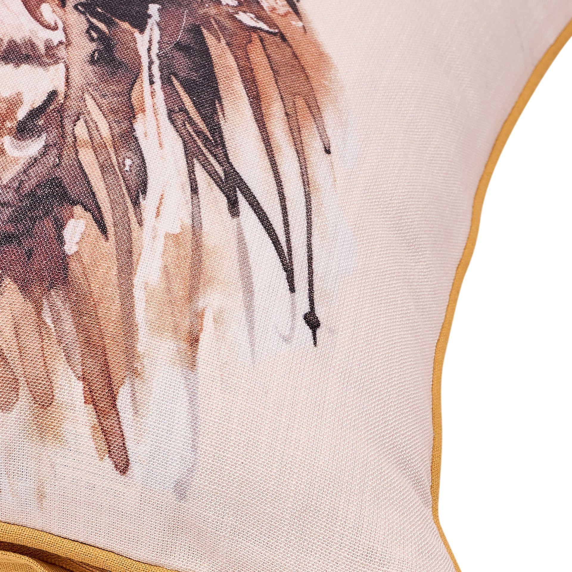 White - Pack Shot - Meg Hawkins Square Cushion with Wooden Buttons - Highland Cow