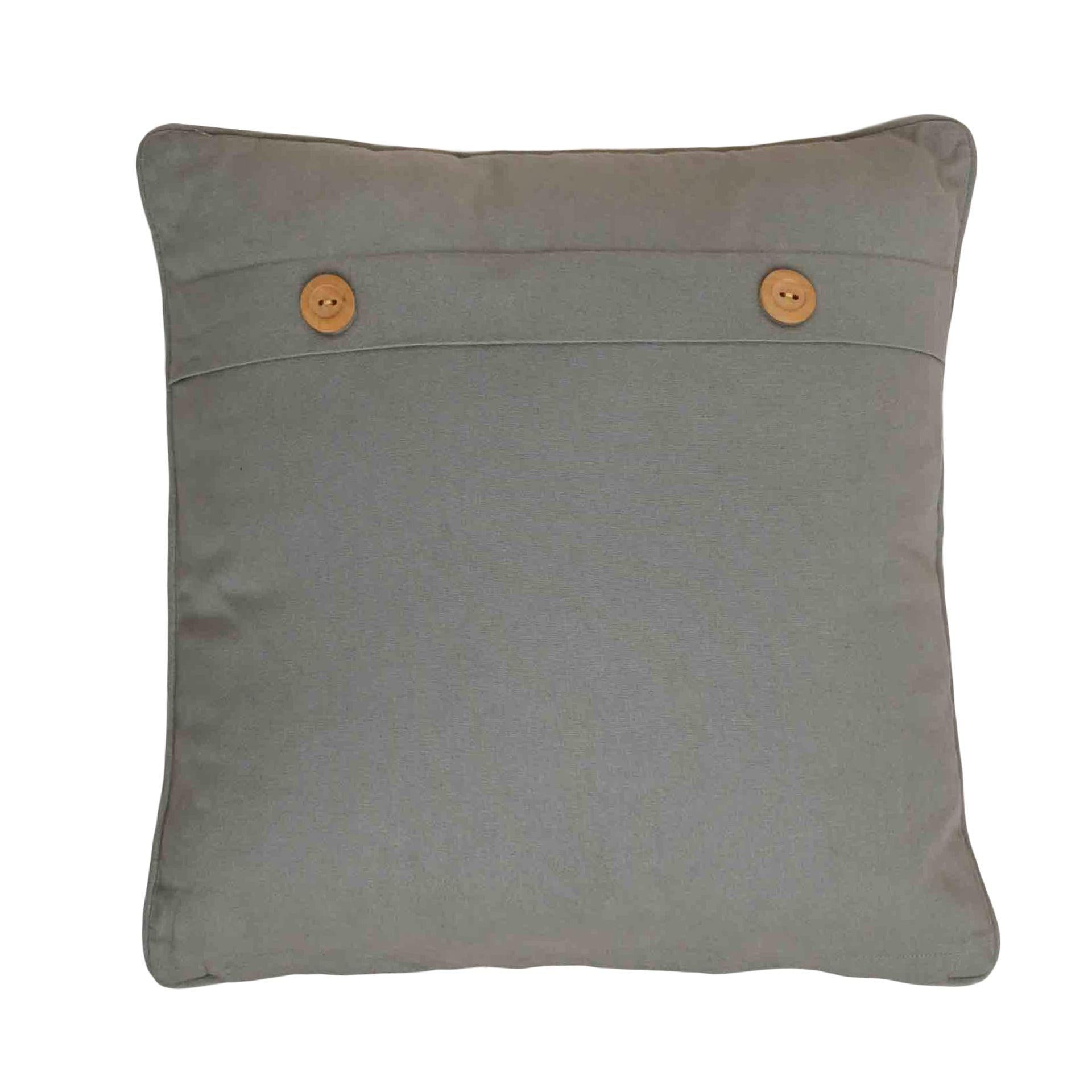 White - Back - Meg Hawkins Square Cushion with Wooden Buttons - Hare