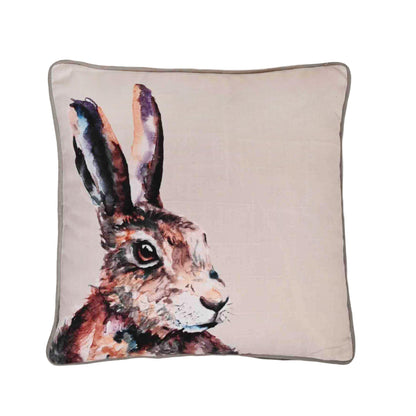 White - Front - Meg Hawkins Square Cushion with Wooden Buttons - Hare