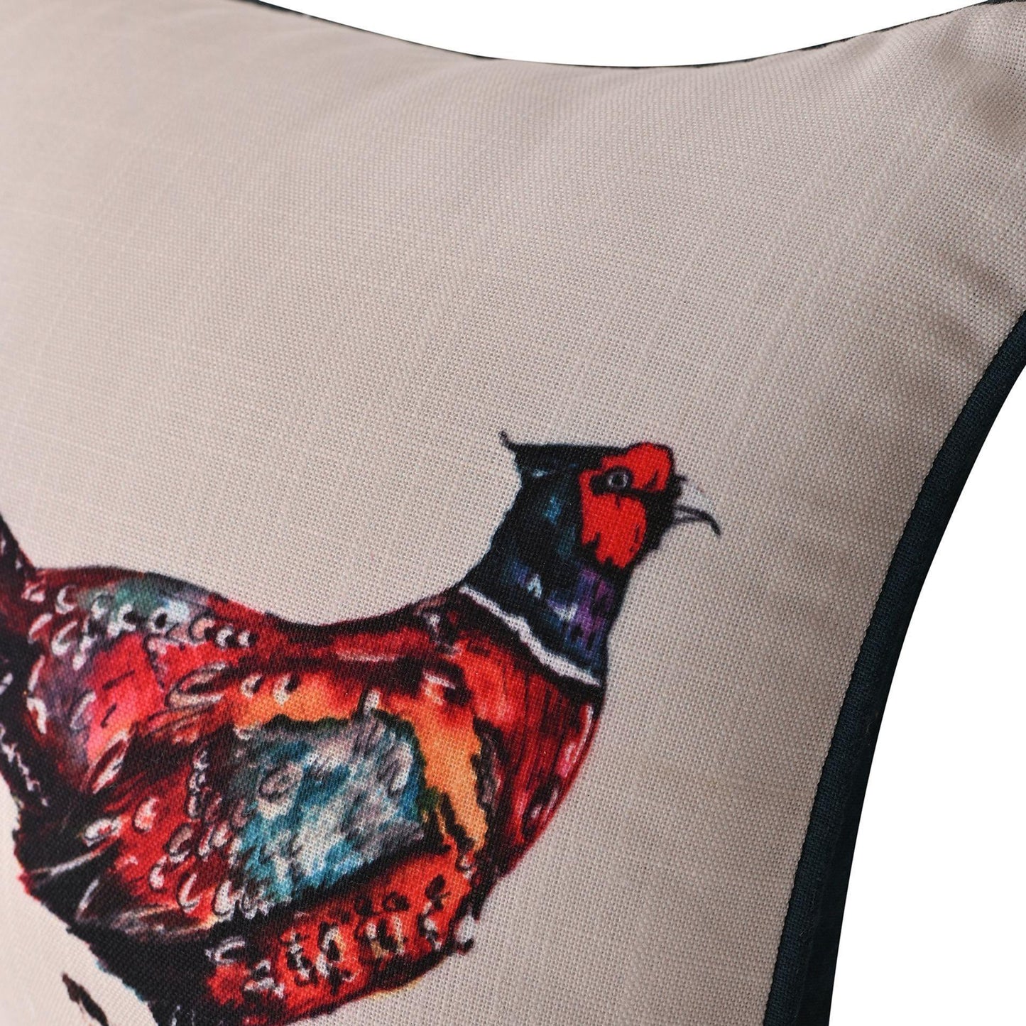 White - Back - Meg Hawkins Oblong Cushion with Wooden Buttons - Pheasant