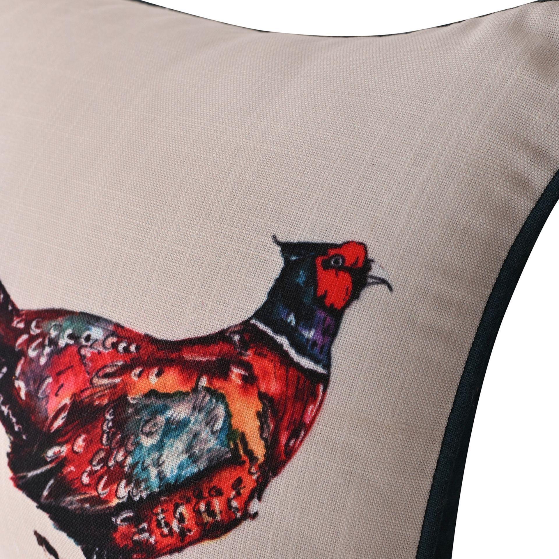 White - Back - Meg Hawkins Oblong Cushion with Wooden Buttons - Pheasant
