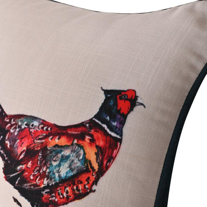 White - Back - Meg Hawkins Oblong Cushion with Wooden Buttons - Pheasant