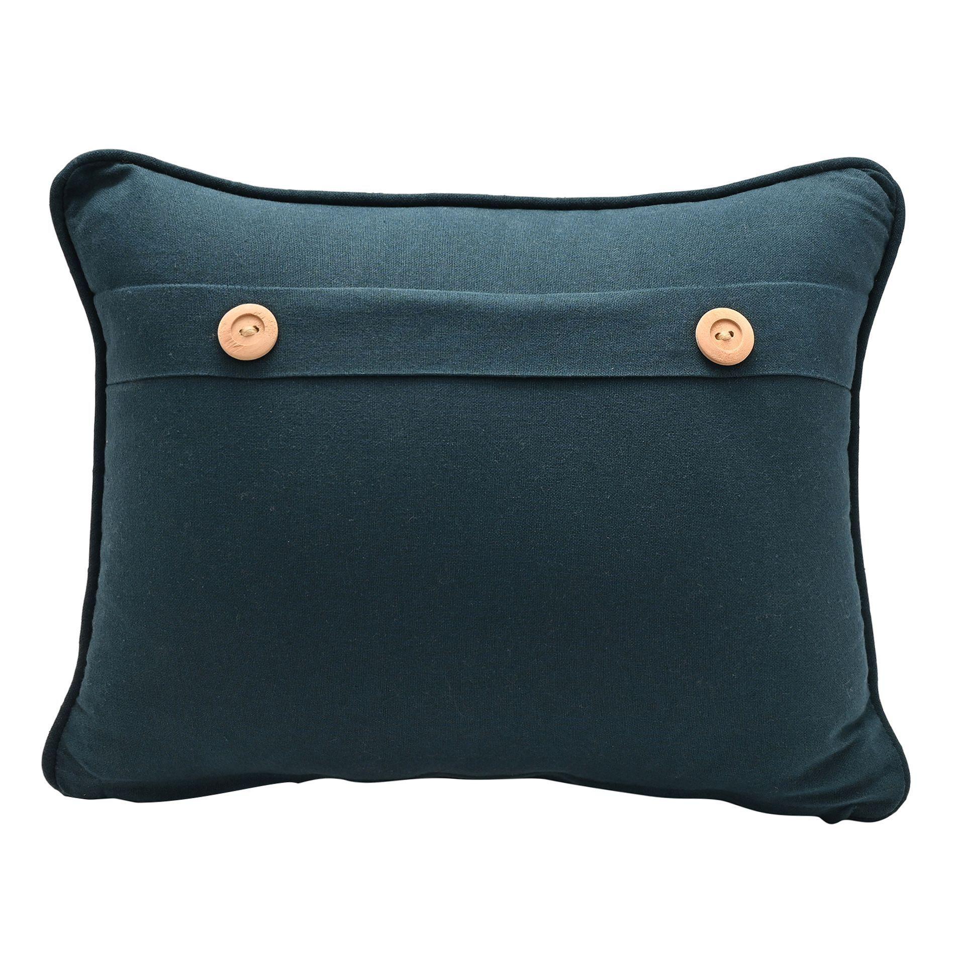 White - Side - Meg Hawkins Oblong Cushion with Wooden Buttons - Pheasant