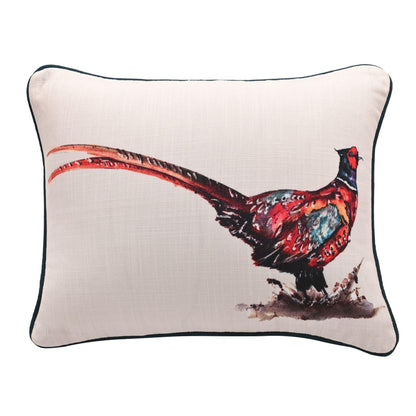 White - Front - Meg Hawkins Oblong Cushion with Wooden Buttons - Pheasant