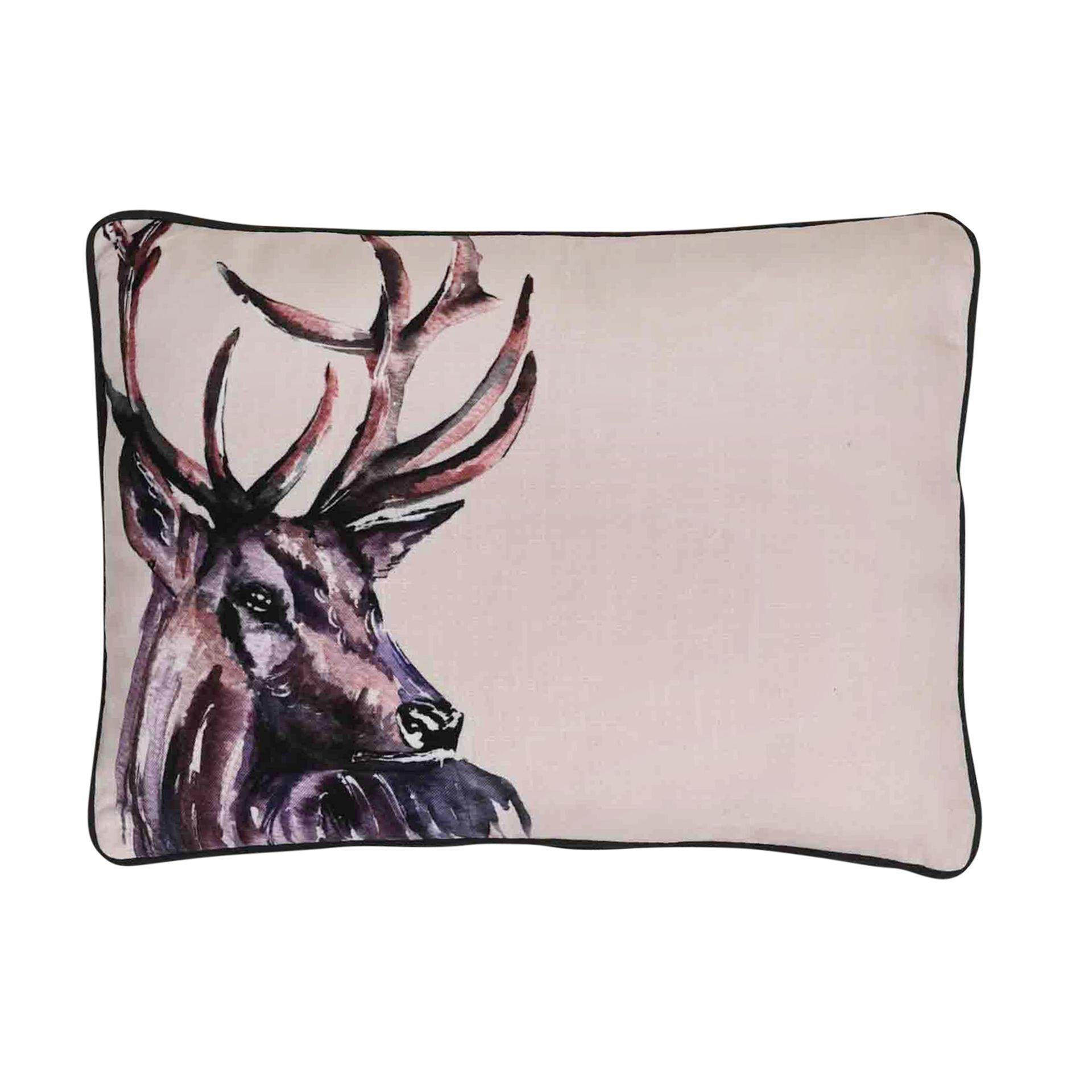 White - Front - Meg Hawkins Oblong Cushion with Wooden Buttons - Stag