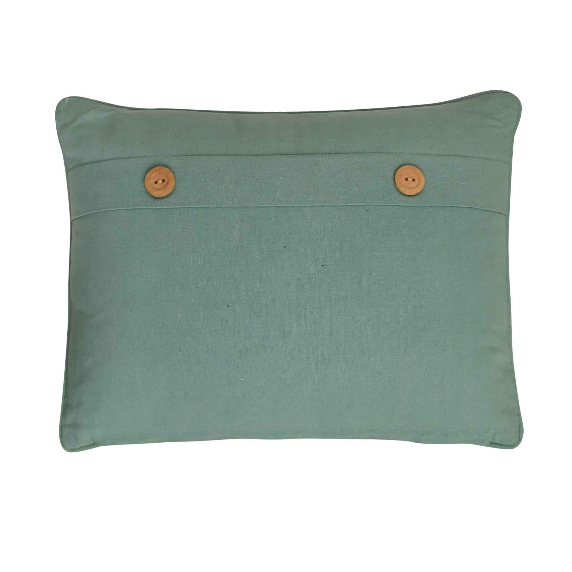 White - Back - Meg Hawkins Oblong Cushion with Wooden Buttons - Bee