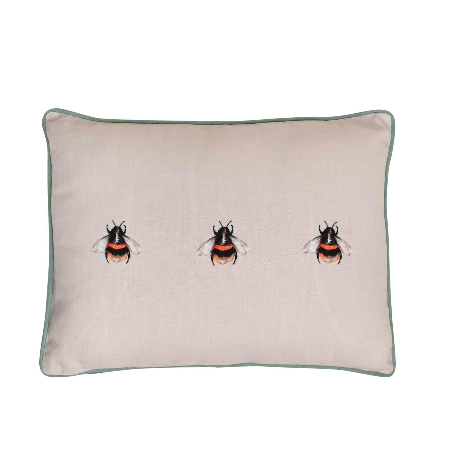 White - Front - Meg Hawkins Oblong Cushion with Wooden Buttons - Bee
