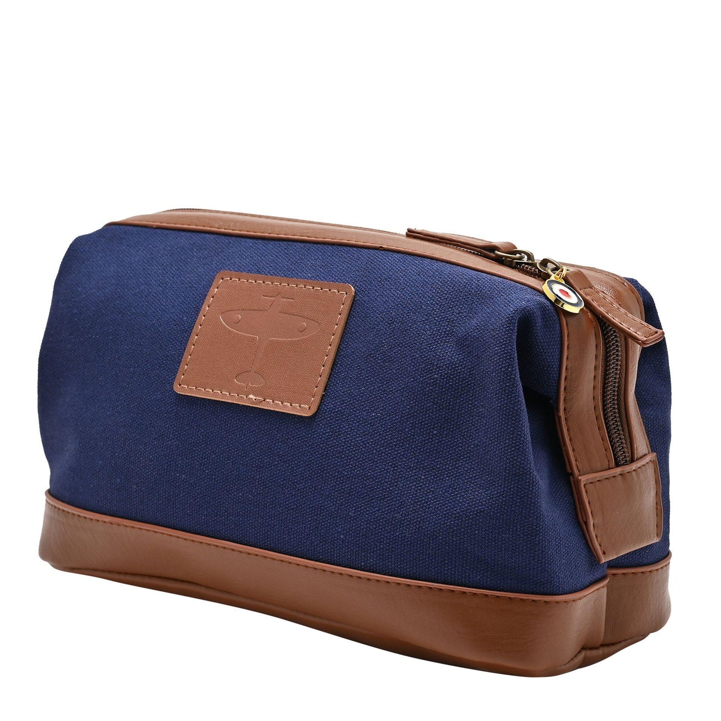 Blue - Back - RAF Canvas & Faux Leather Washbag - Spitfire