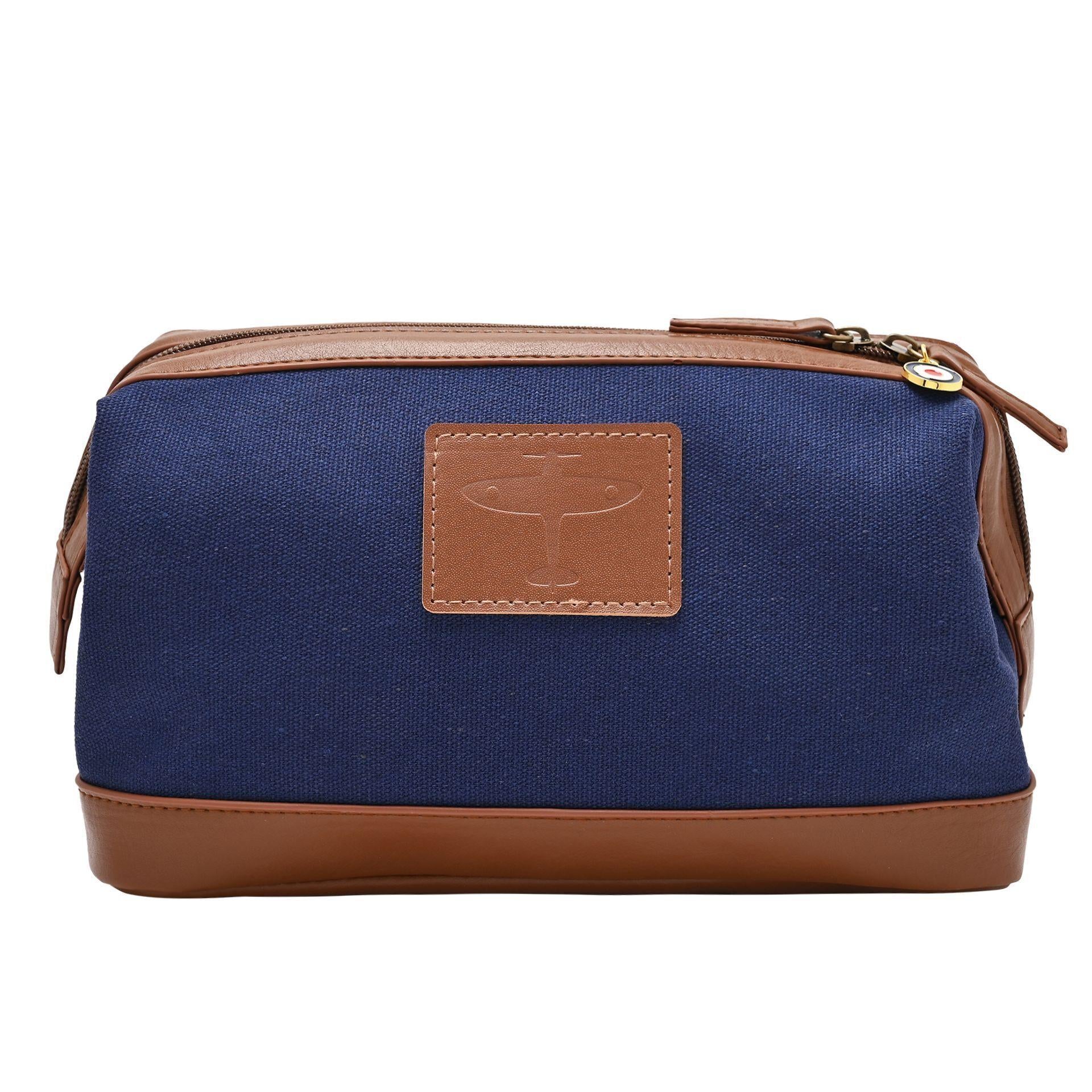 Blue - Front - RAF Canvas & Faux Leather Washbag - Spitfire