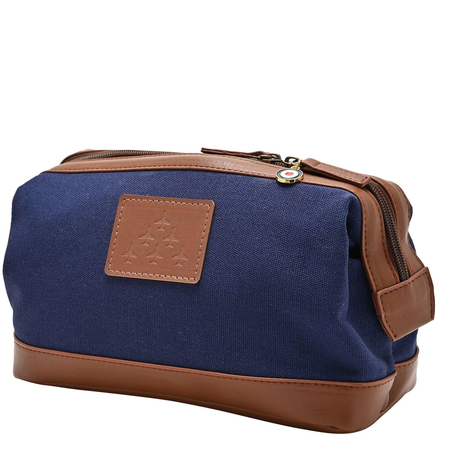 Blue - Back - RAF Canvas & Faux Leather Washbag - Red Arrows