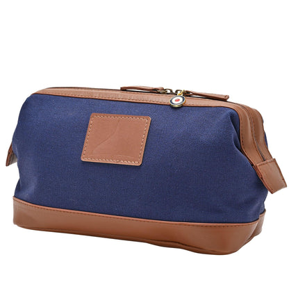 Blue - Back - RAF Canvas & Faux Leather Washbag - Vulcan