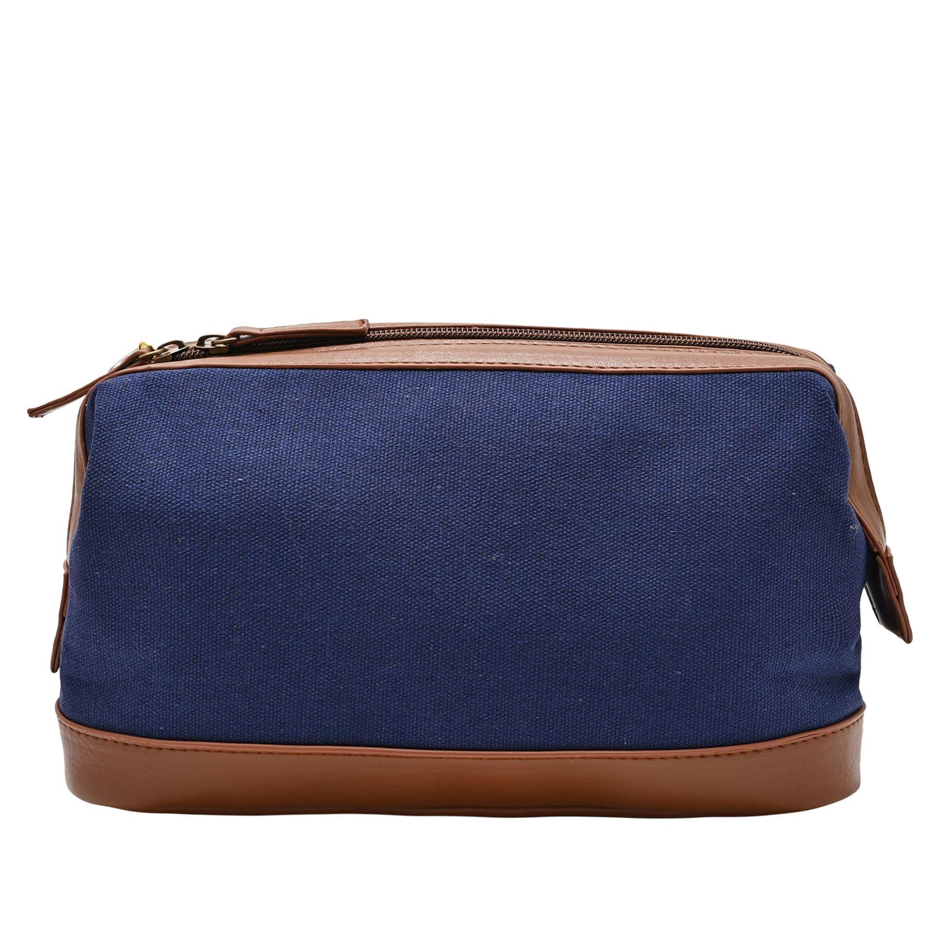 Blue - Lifestyle - RAF Canvas & Faux Leather Washbag - Vulcan