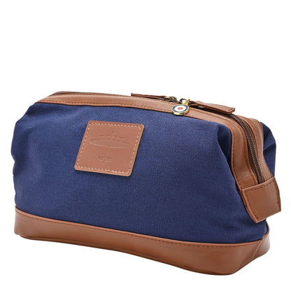 Blue - Back - RAF Canvas & Faux Leather Washbag - Lancaster