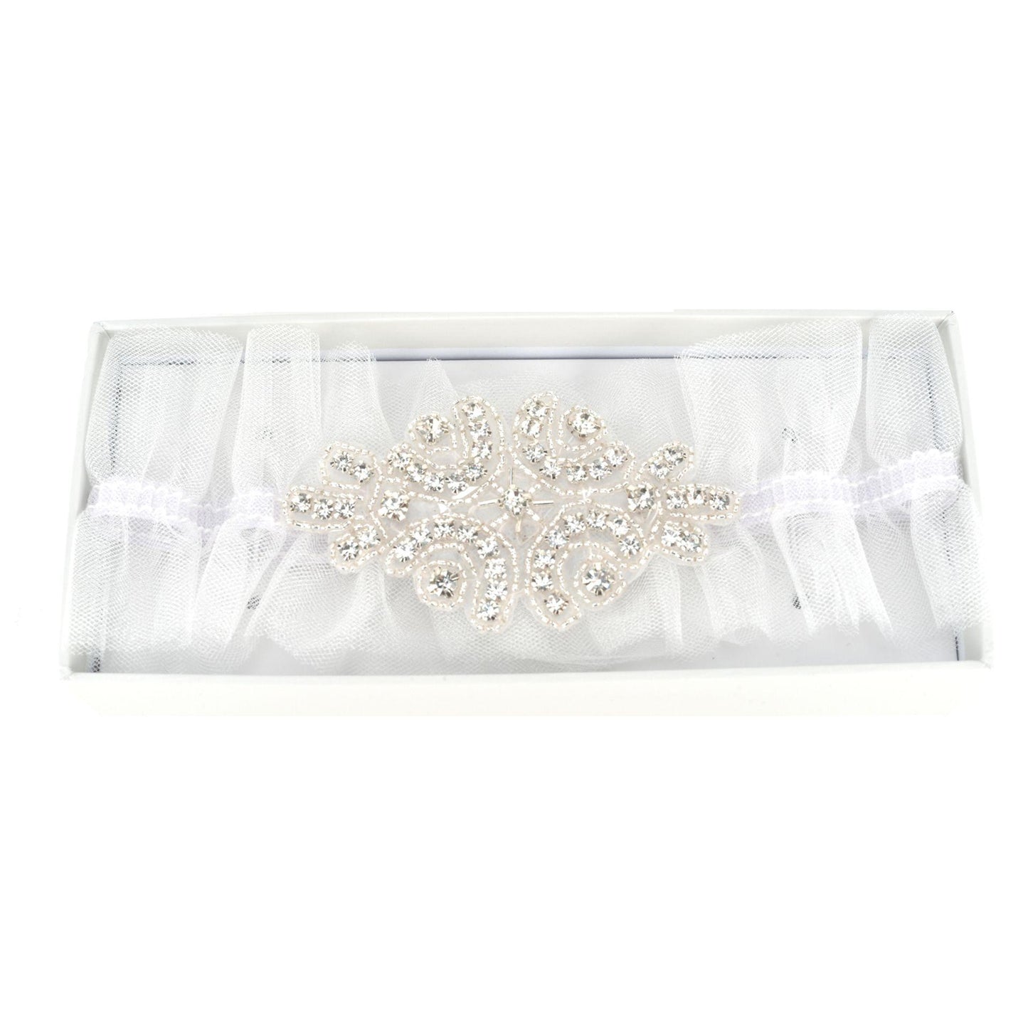 White - Back - Amore Garter - White Tulle With Diamante