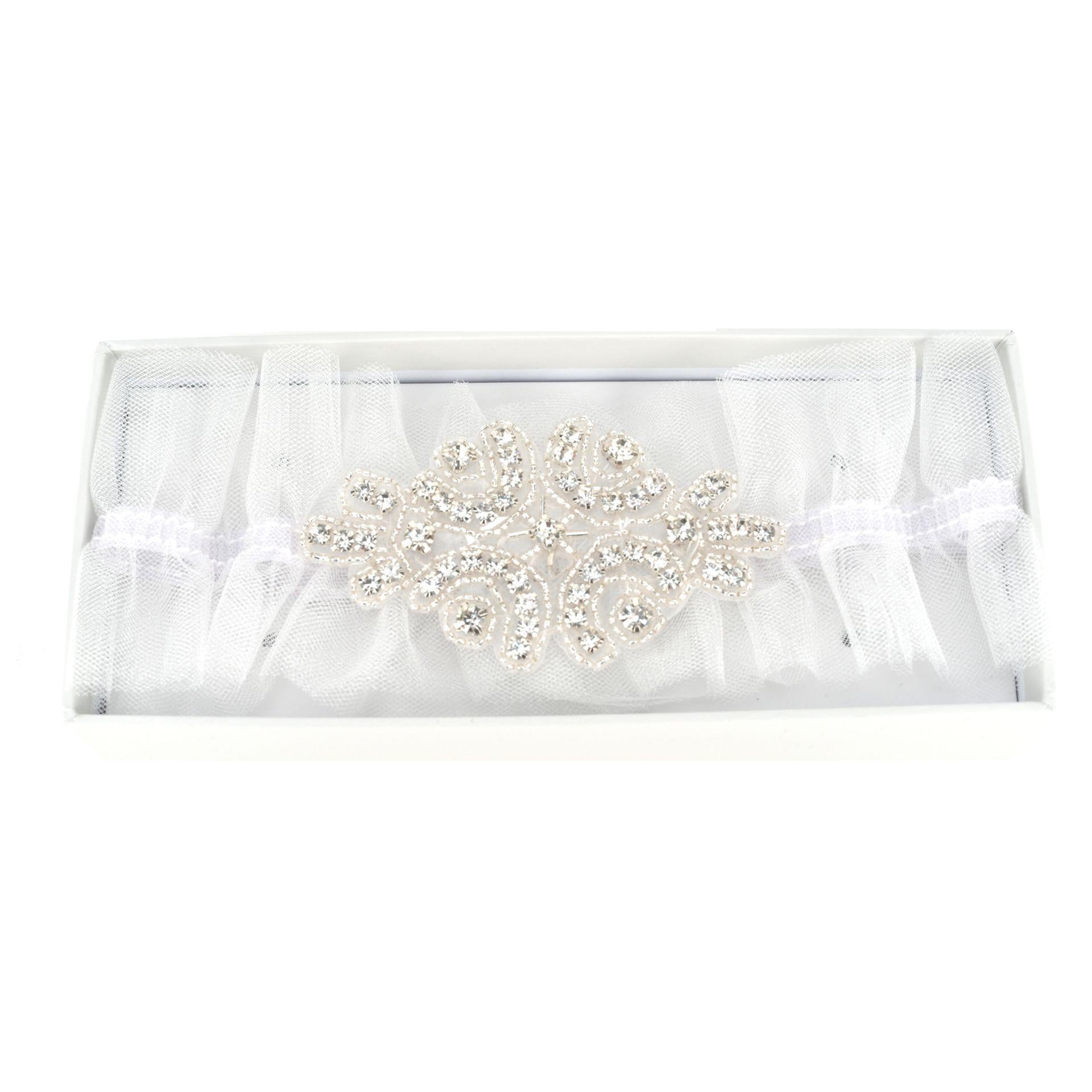 White - Back - Amore Garter - White Tulle With Diamante