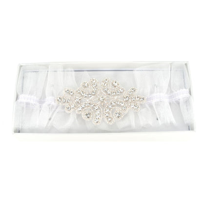 White - Back - Amore Garter - White Tulle With Diamante