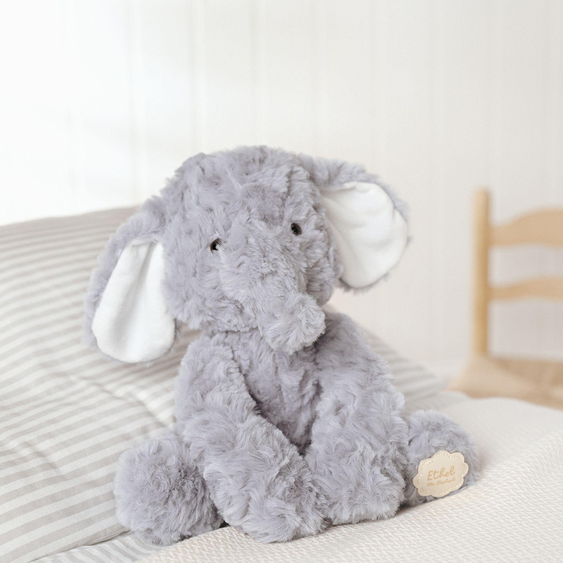 Grey - Close up - Ethel The Plush Sitting Grey Elephant 22 cm
