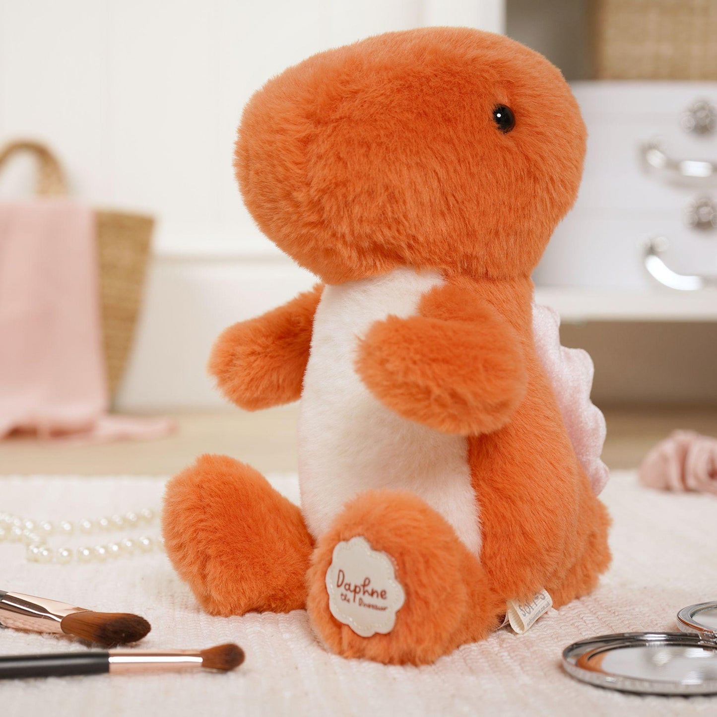 Orange - Back - Daphne The Plush Sitting Orange Dinosaur 21 cm