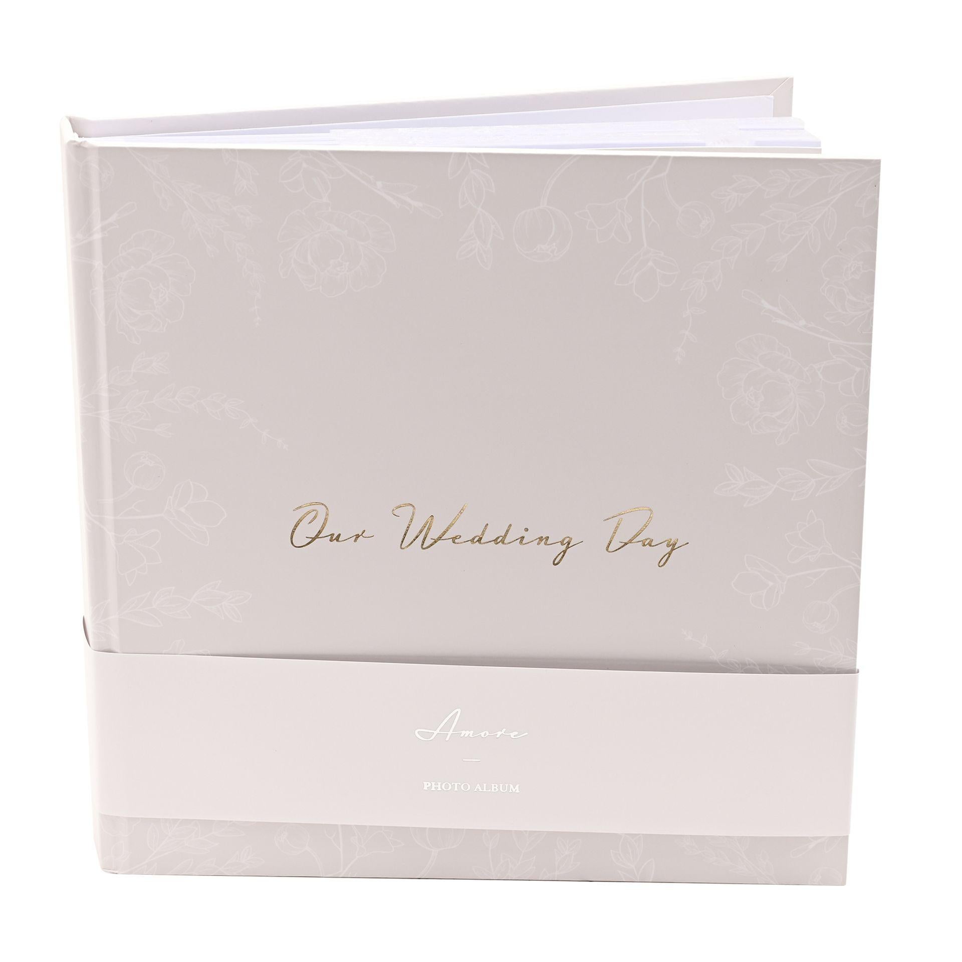 Grey - Pack Shot - Our Wedding Day' Grey Floral Photo Album 5 x 7 50 pages