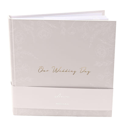 Grey - Pack Shot - Our Wedding Day' Grey Floral Photo Album 5 x 7 50 pages