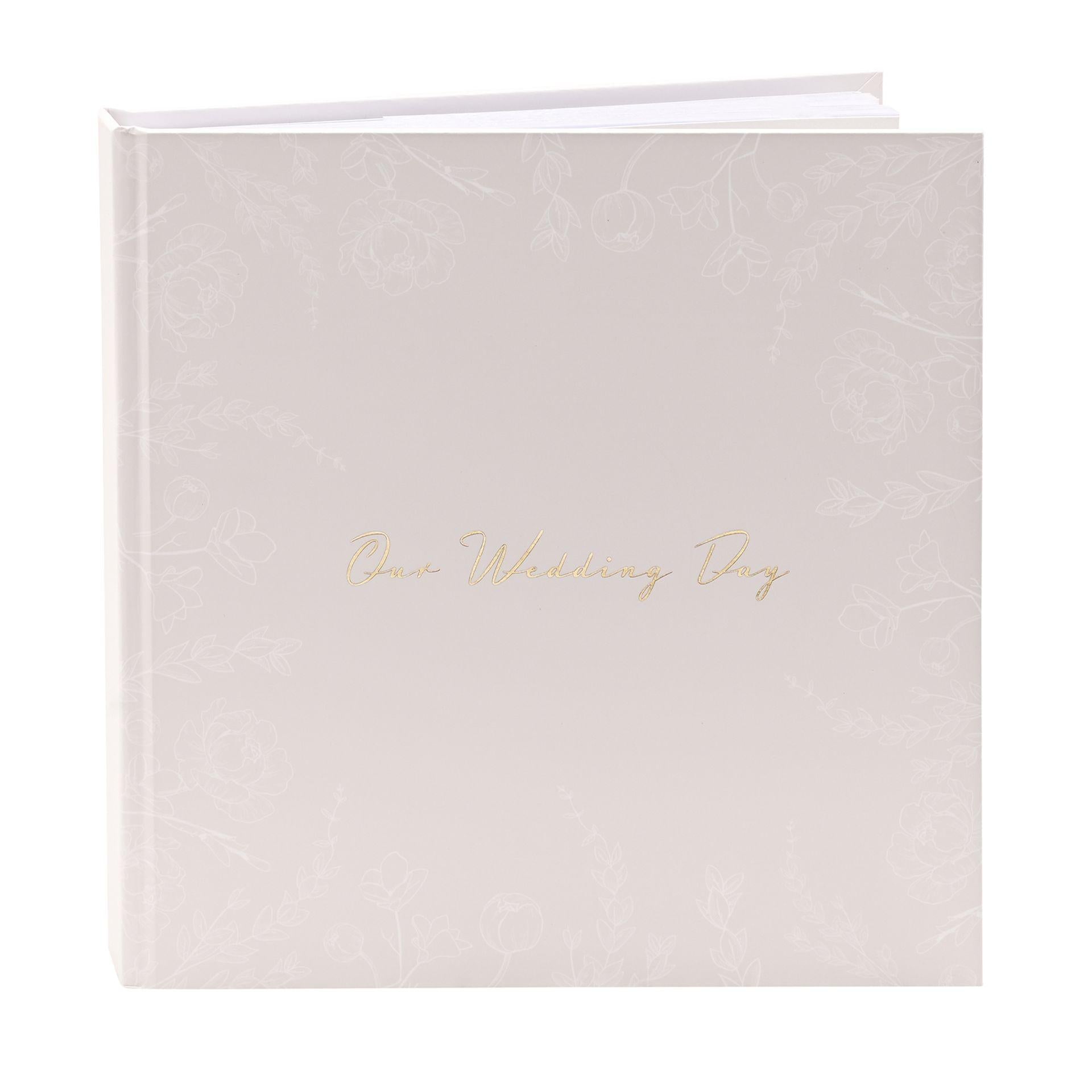 Grey - Front - Our Wedding Day' Grey Floral Photo Album 5 x 7 50 pages