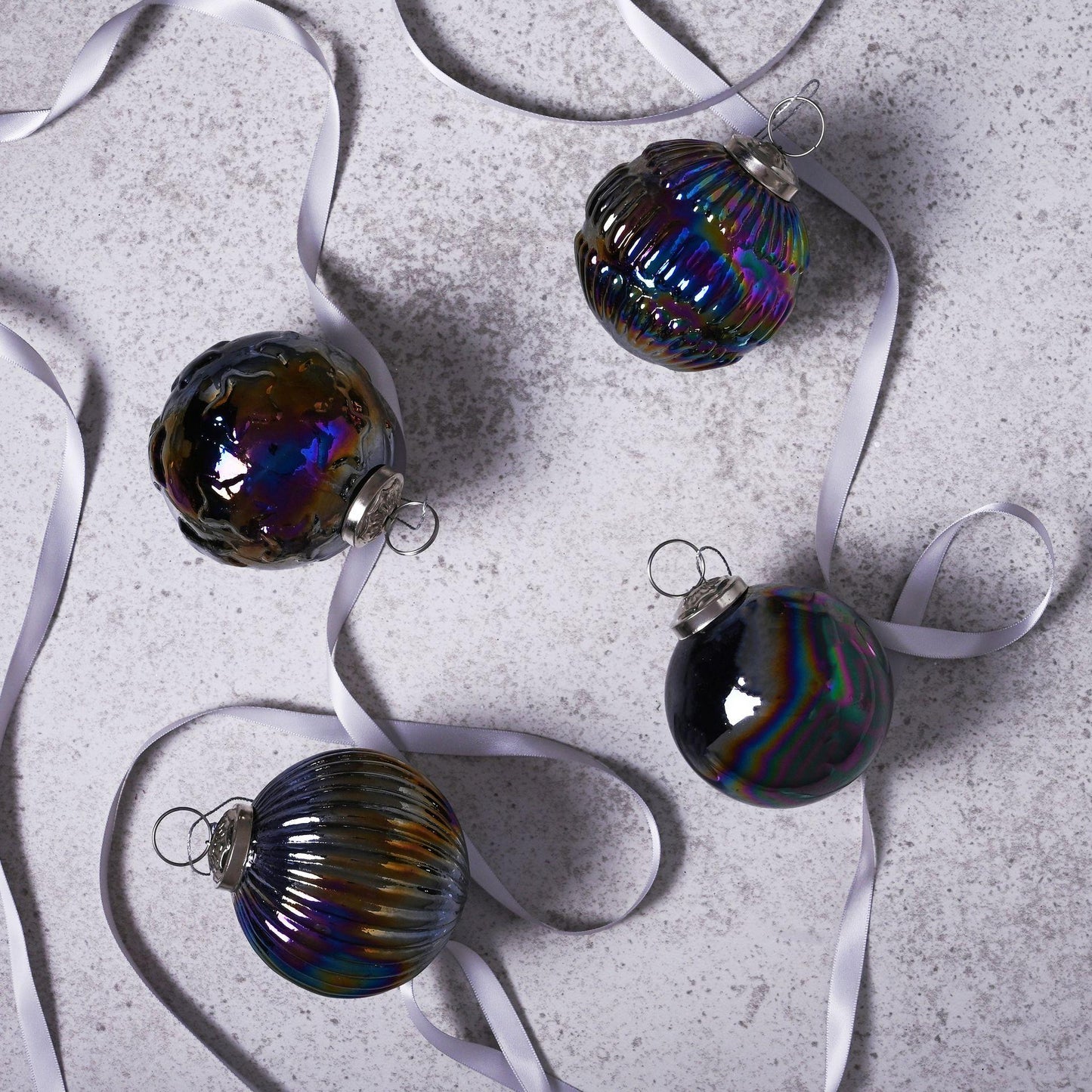 Multi-coloured - Back - Celestial Set of 4 Recycled Glass Iridescent Baubles
