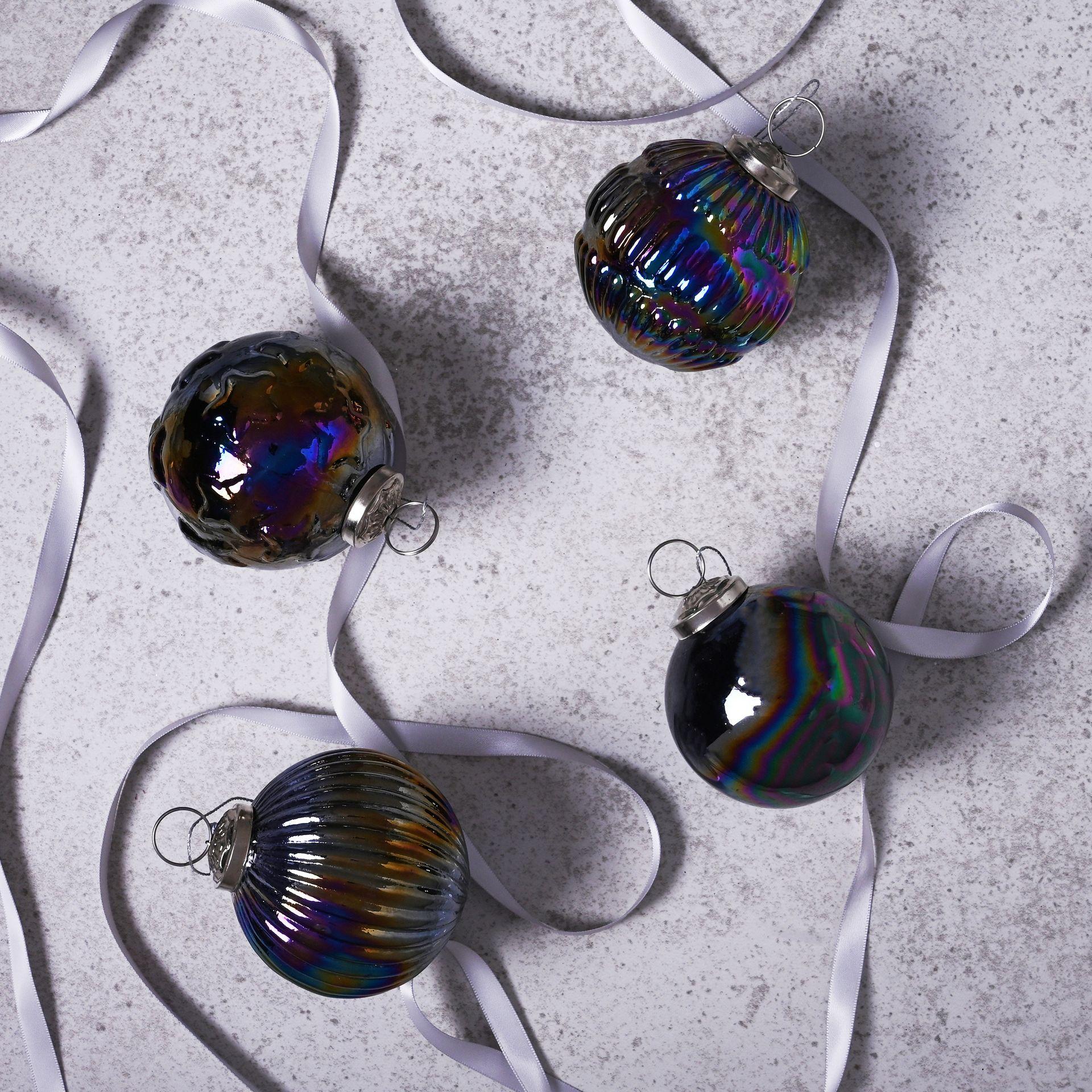 Multi-coloured - Back - Celestial Set of 4 Recycled Glass Iridescent Baubles