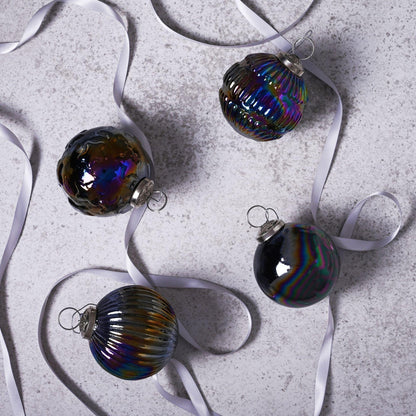 Multi-coloured - Back - Celestial Set of 4 Recycled Glass Iridescent Baubles