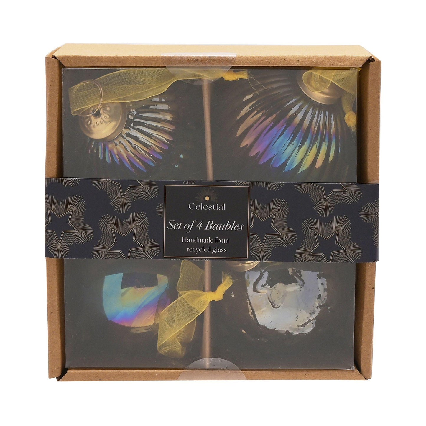 Multi-coloured - Side - Celestial Set of 4 Recycled Glass Iridescent Baubles