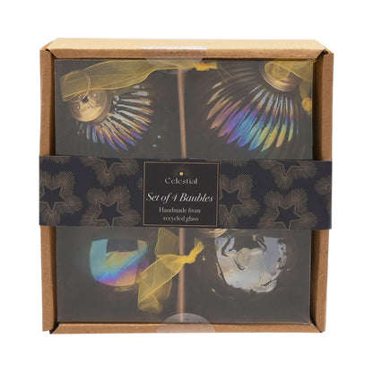 Multi-coloured - Side - Celestial Set of 4 Recycled Glass Iridescent Baubles