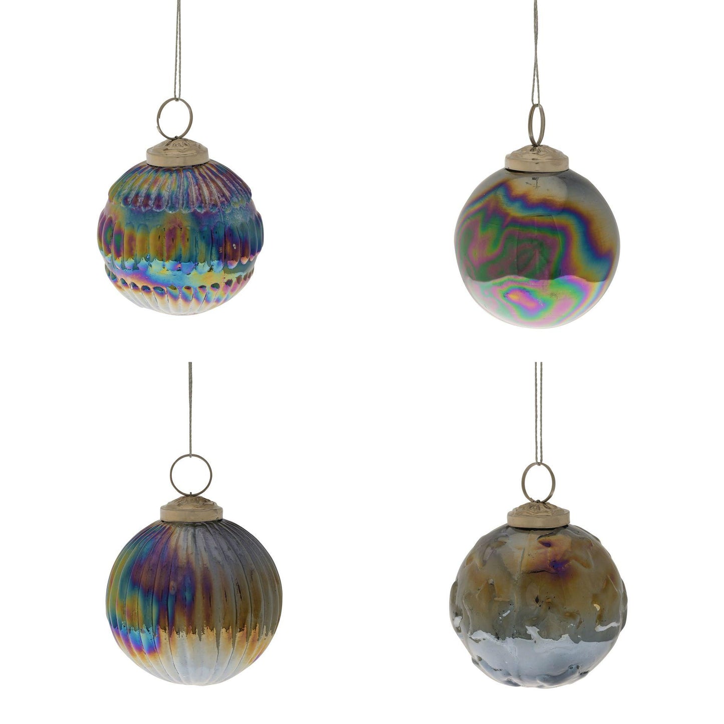 Multi-coloured - Front - Celestial Set of 4 Recycled Glass Iridescent Baubles