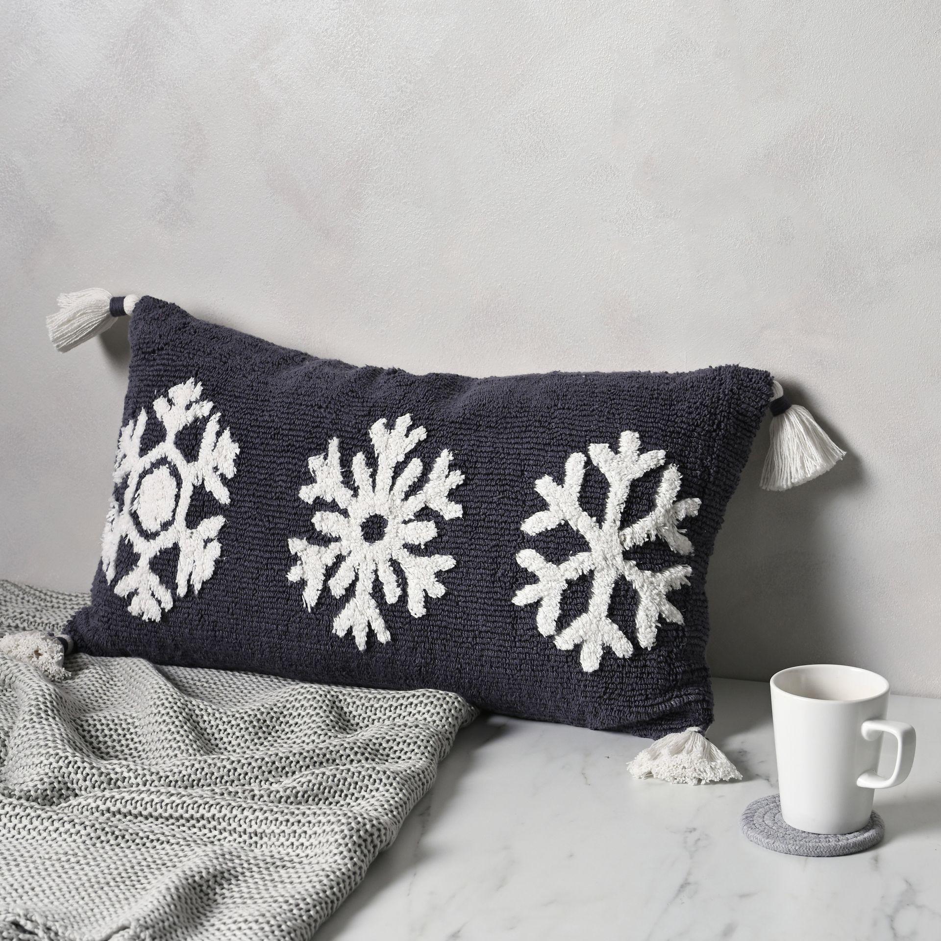 Grey - Back - Snowlake Cushion with Tassles
