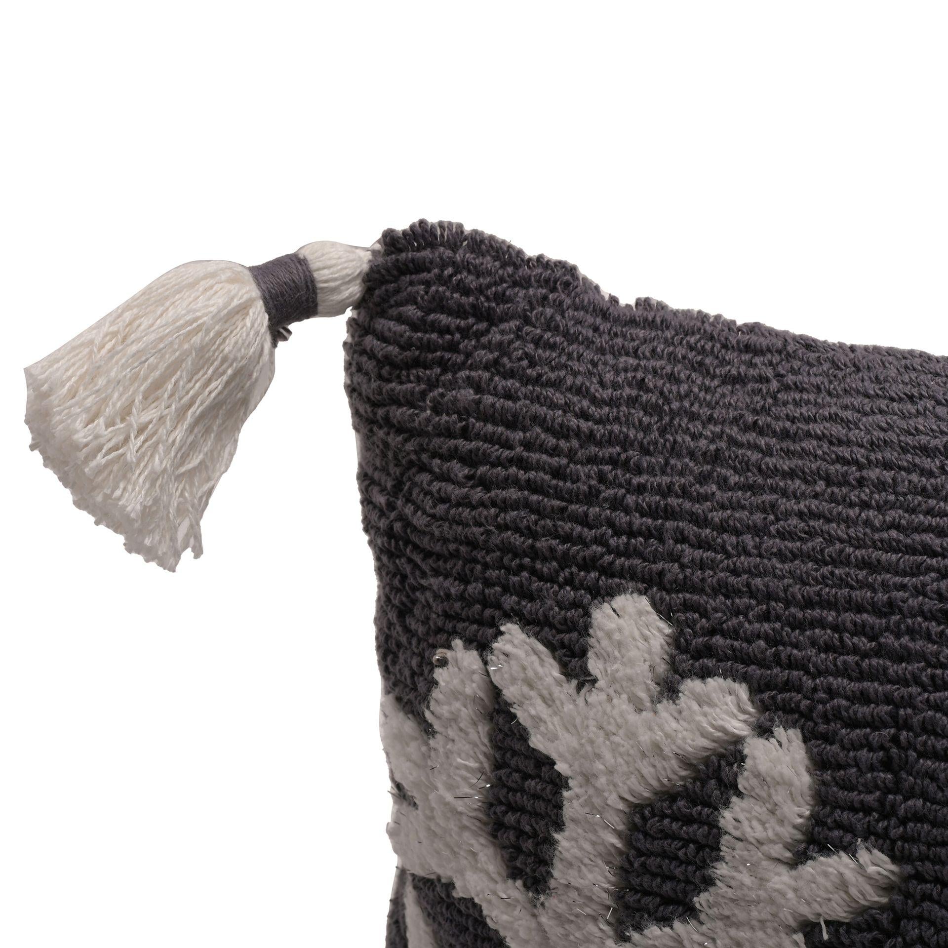 Grey - Side - Snowlake Cushion with Tassles
