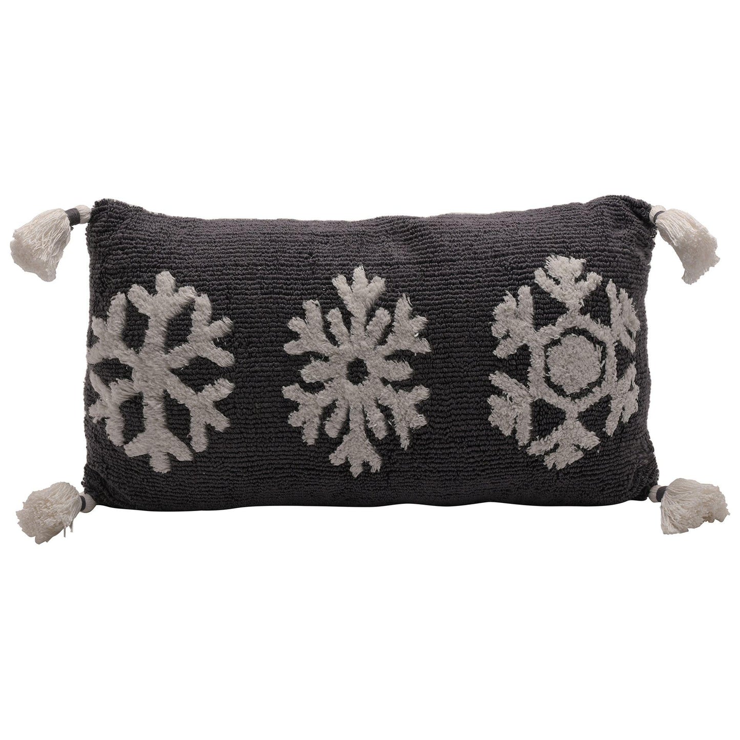 Grey - Front - Snowlake Cushion with Tassles