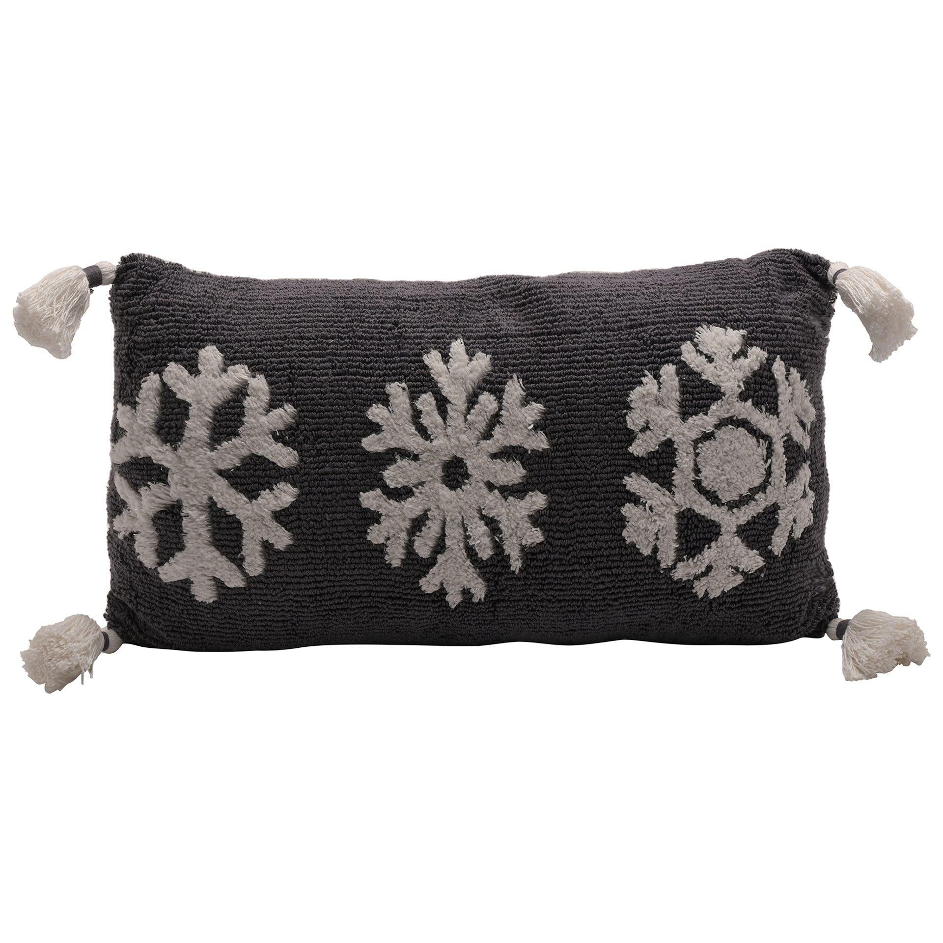 Grey - Front - Snowlake Cushion with Tassles