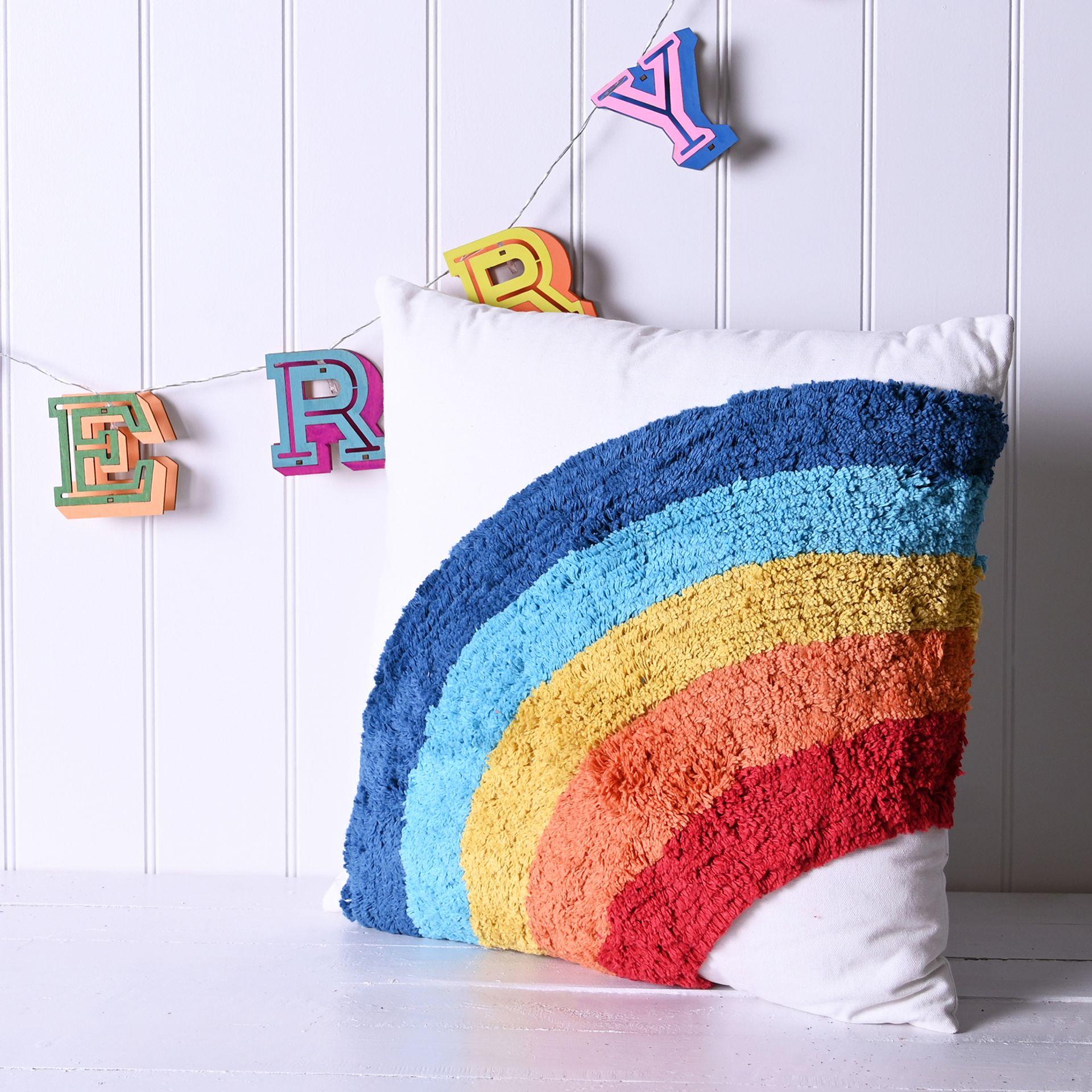 Multi-coloured - Back - Rainbow Tufted Cushion 45CM X 45CM