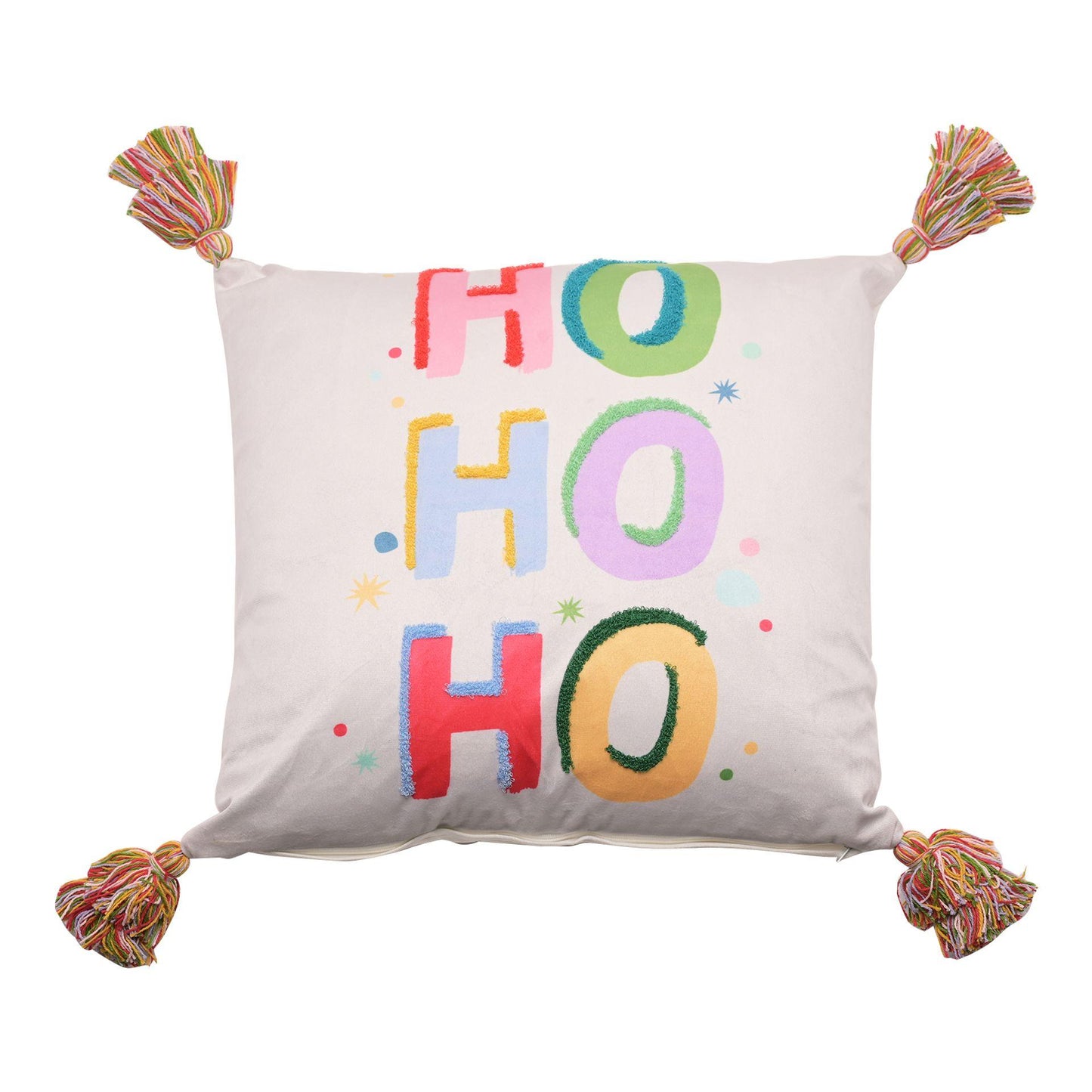 Grey - Front - HoHoHo Cushion with Tassels