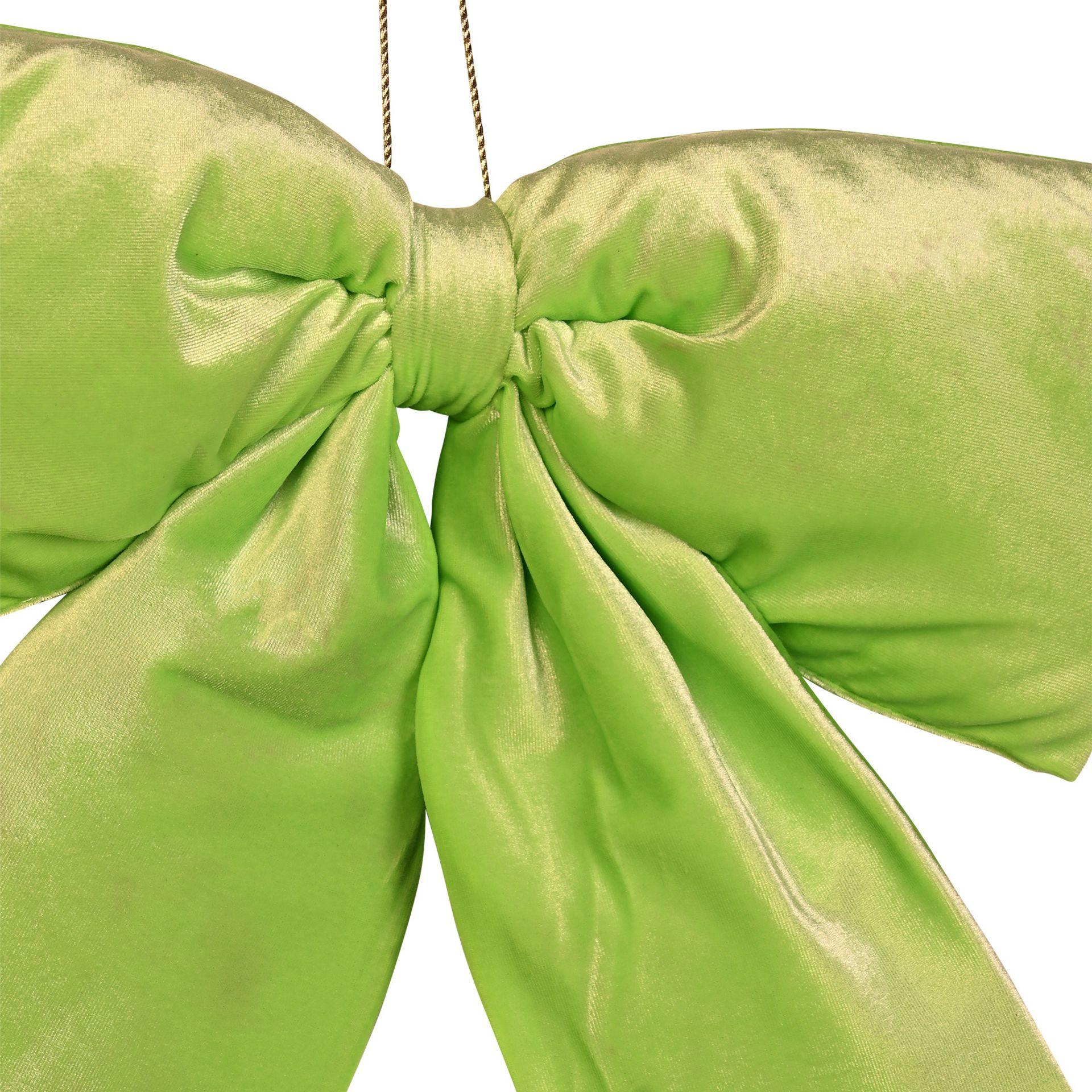 green - Side - Bright Green Velvet Hanging Bow 50 x 40cm