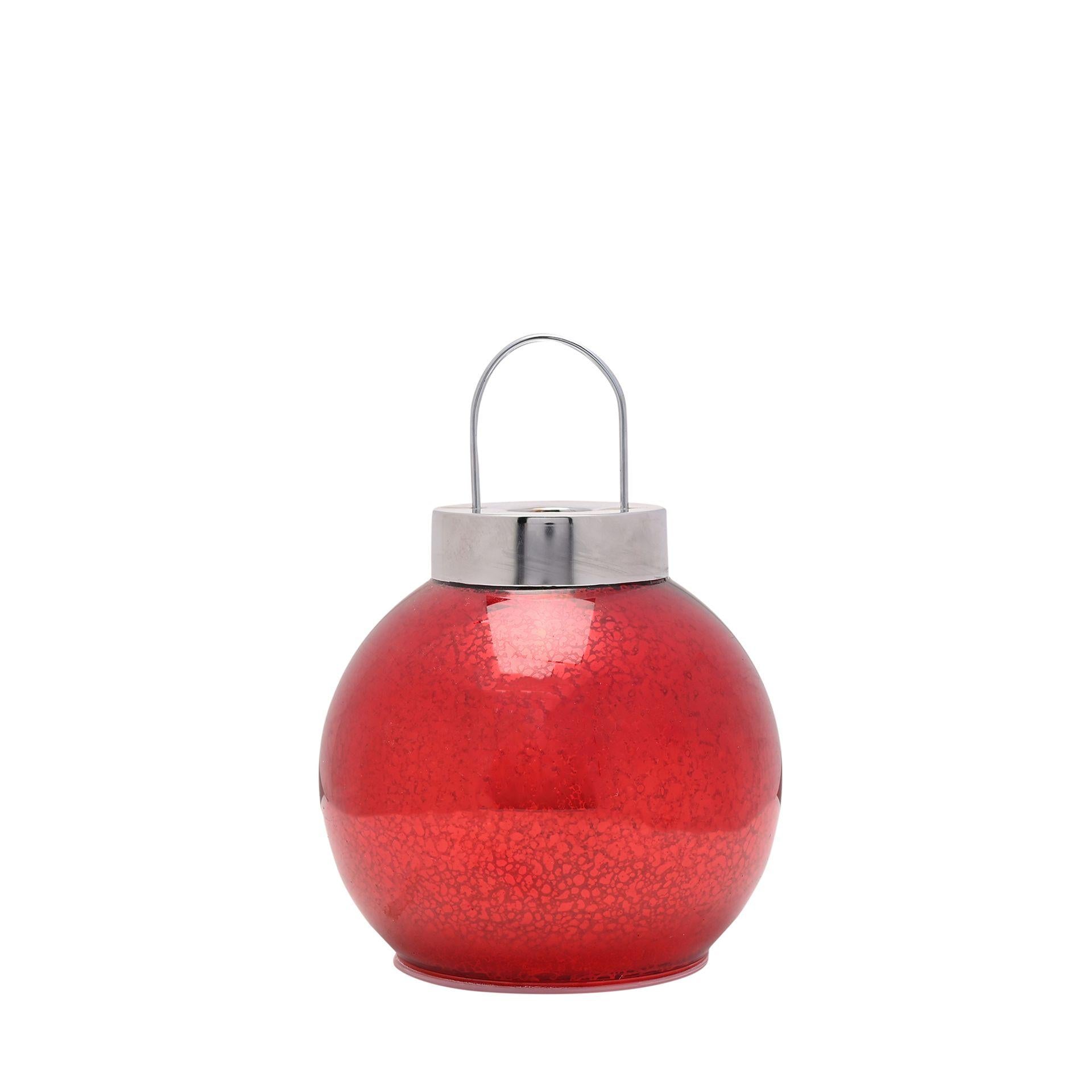 Red - Front - Red Mercury Glass LED Fairy Light Bauble Ornament - 16cm