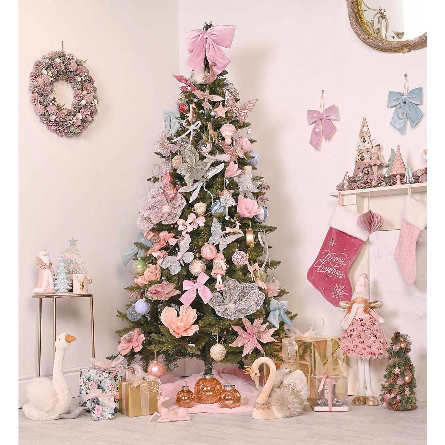 Pink - Lifestyle - Blush Pink Mercury Glass LED Fairy Light Bauble Ornament - 16cm