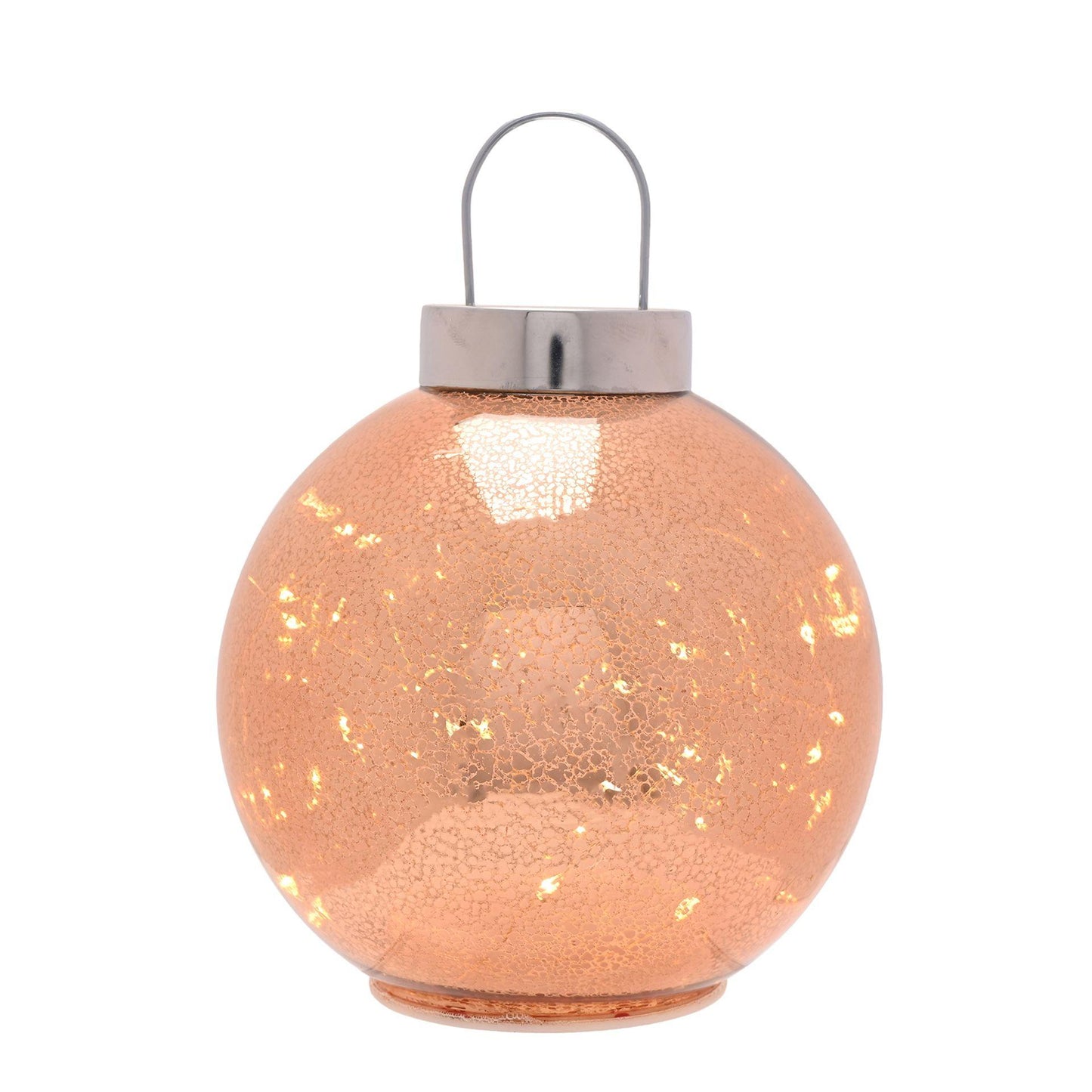 Champagne - Back - Rose Champagne Mercury Glass LED Fairy Light Bauble Ornament - 20cm