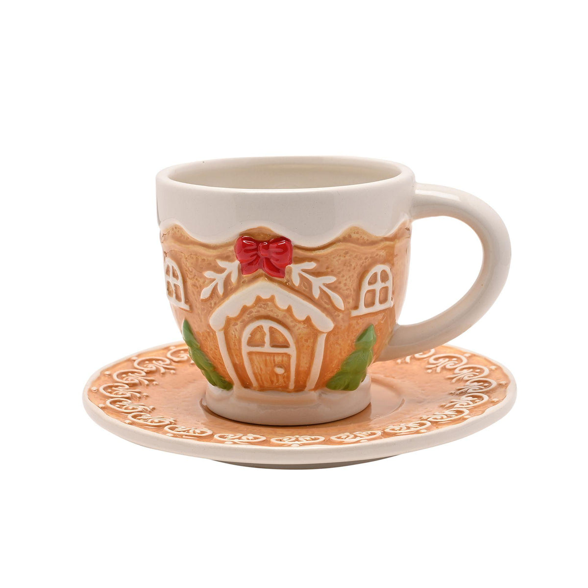 Light brown - Front - Santa & Friends Ceramic Gingerbread Teacup And Saucer