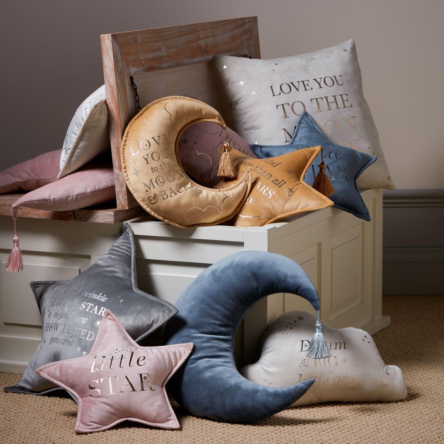 Grey - Back - Bambino Velvet Star Cushion Twinkle 44cm